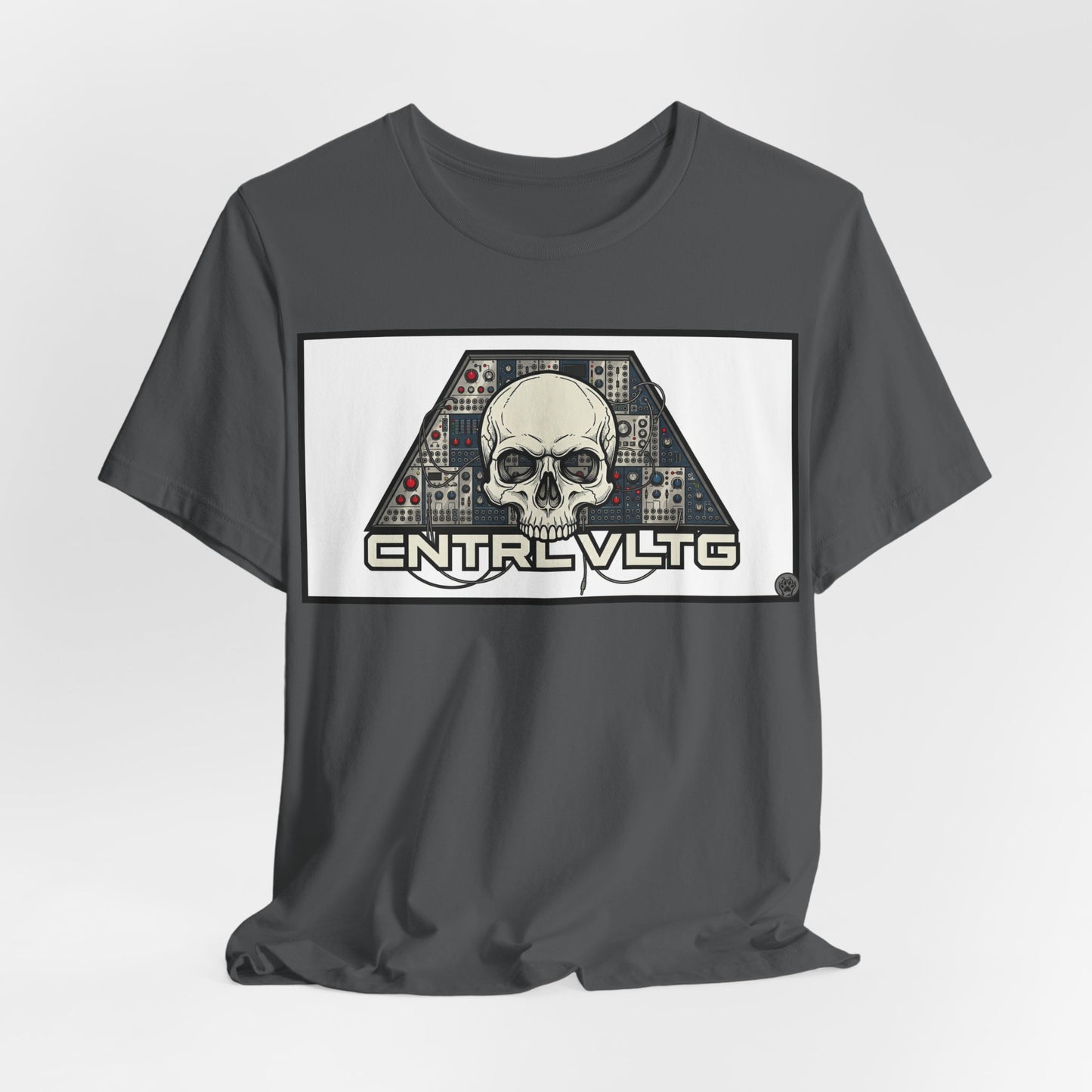 CV Control Voltage = TriBase White - Modular Synth Skull Analog Circuit Tee — “CNTRL VLTG” Retro Tech Graphic T-Shirt