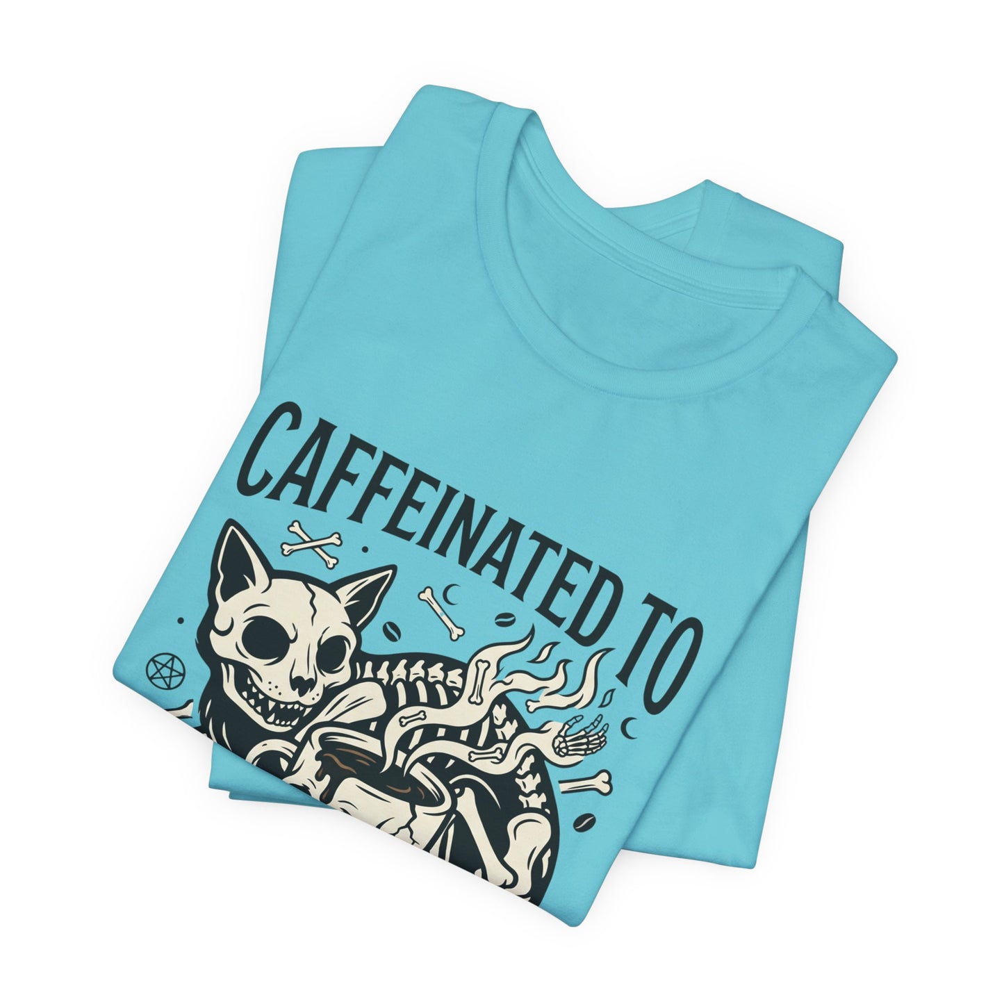 VOID - Caffeinated to the Grave Tee — Gothic Skull & Cat Coffee Shirt