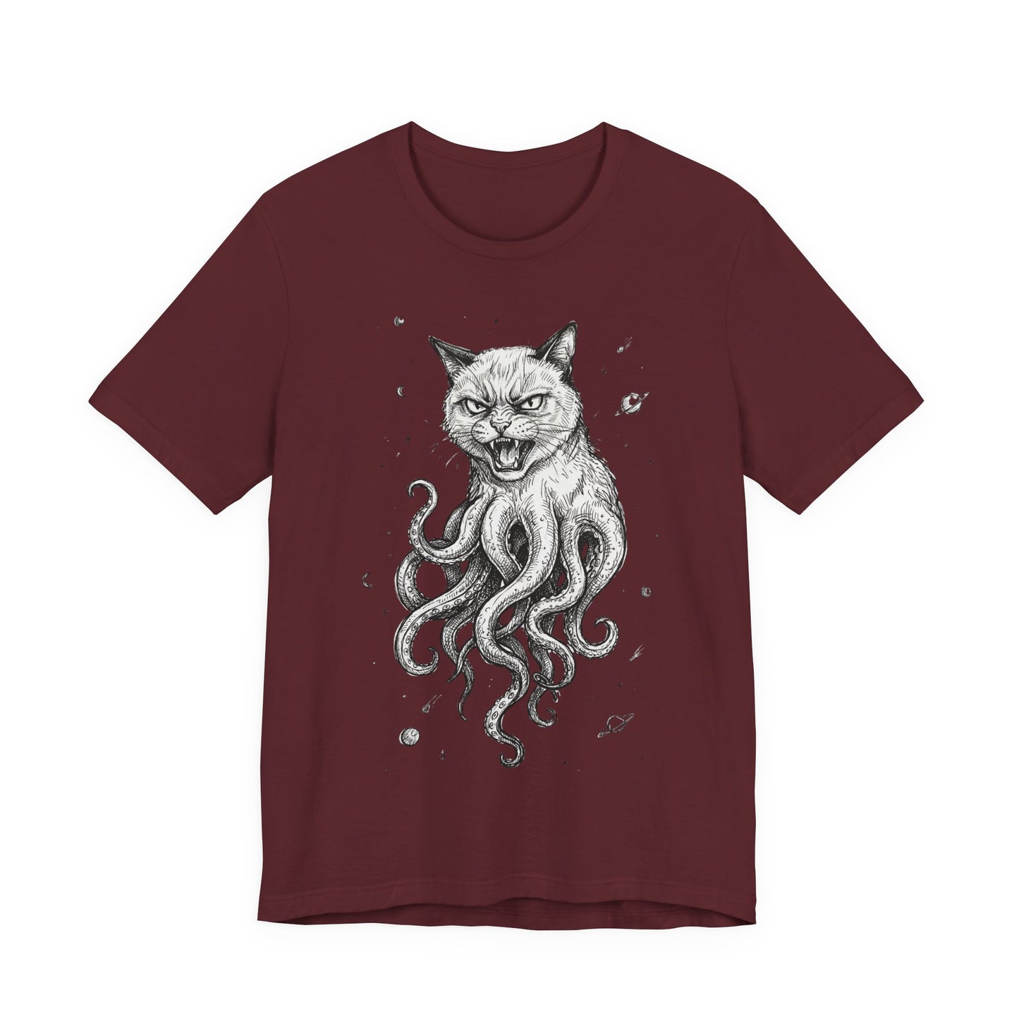 Alien Cat in Space - Cat-Octopus Graphic Tee — Cosmic Kitty Cthulhu Illustration T-Shirt