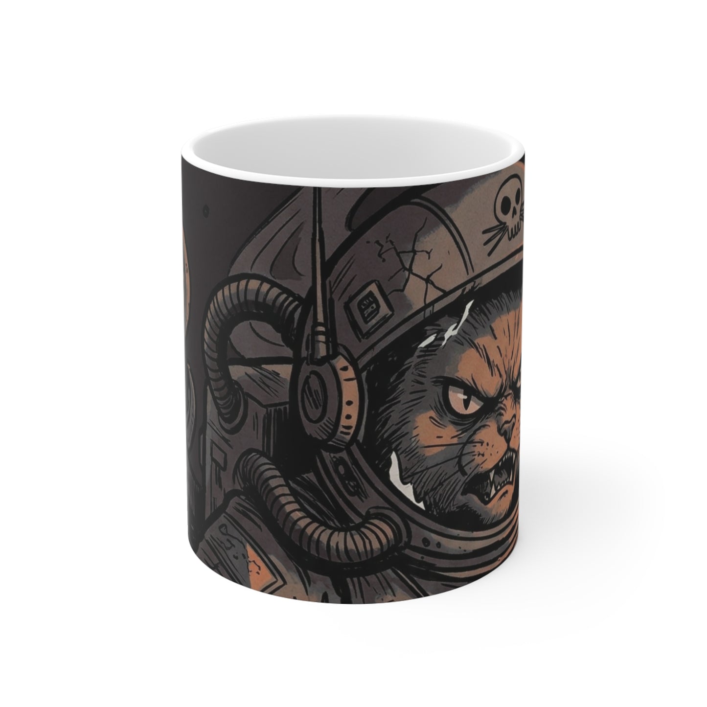 AlienCat Astronaut - Dark - 11oz Mug Right Handle — Space Cat Astronaut with Octopus Tentacles Coffee Cup