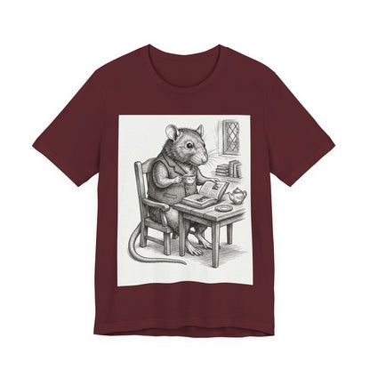 Ratney - "Cup of Tea & A Good Book" - Rodent Scholar T‑Shirt — Vintage Style Illustration of a Reading Rat with Tea