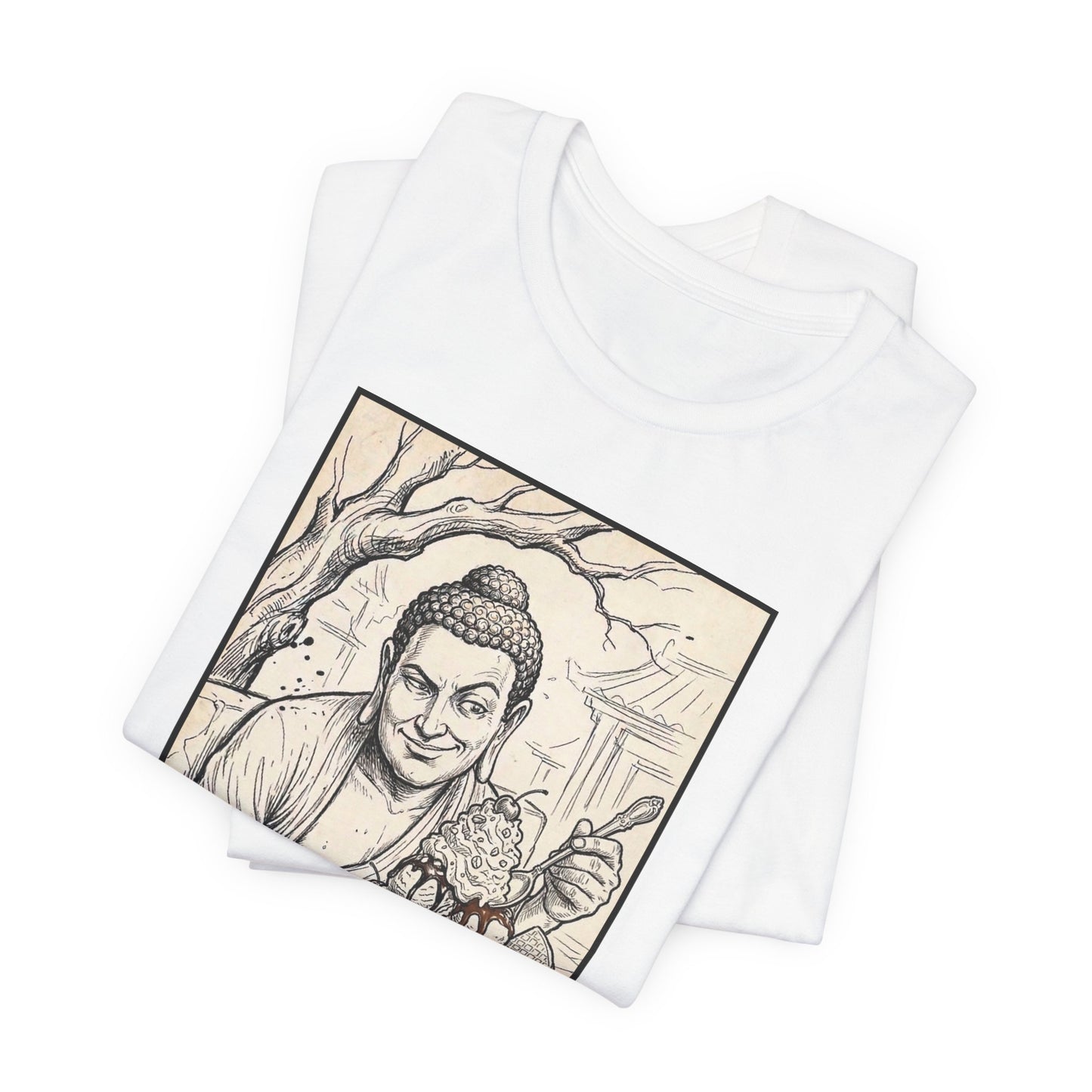 Bad Buddha Sundae Sketch Tee — Religious Humor Buddha Graphic T-Shirt