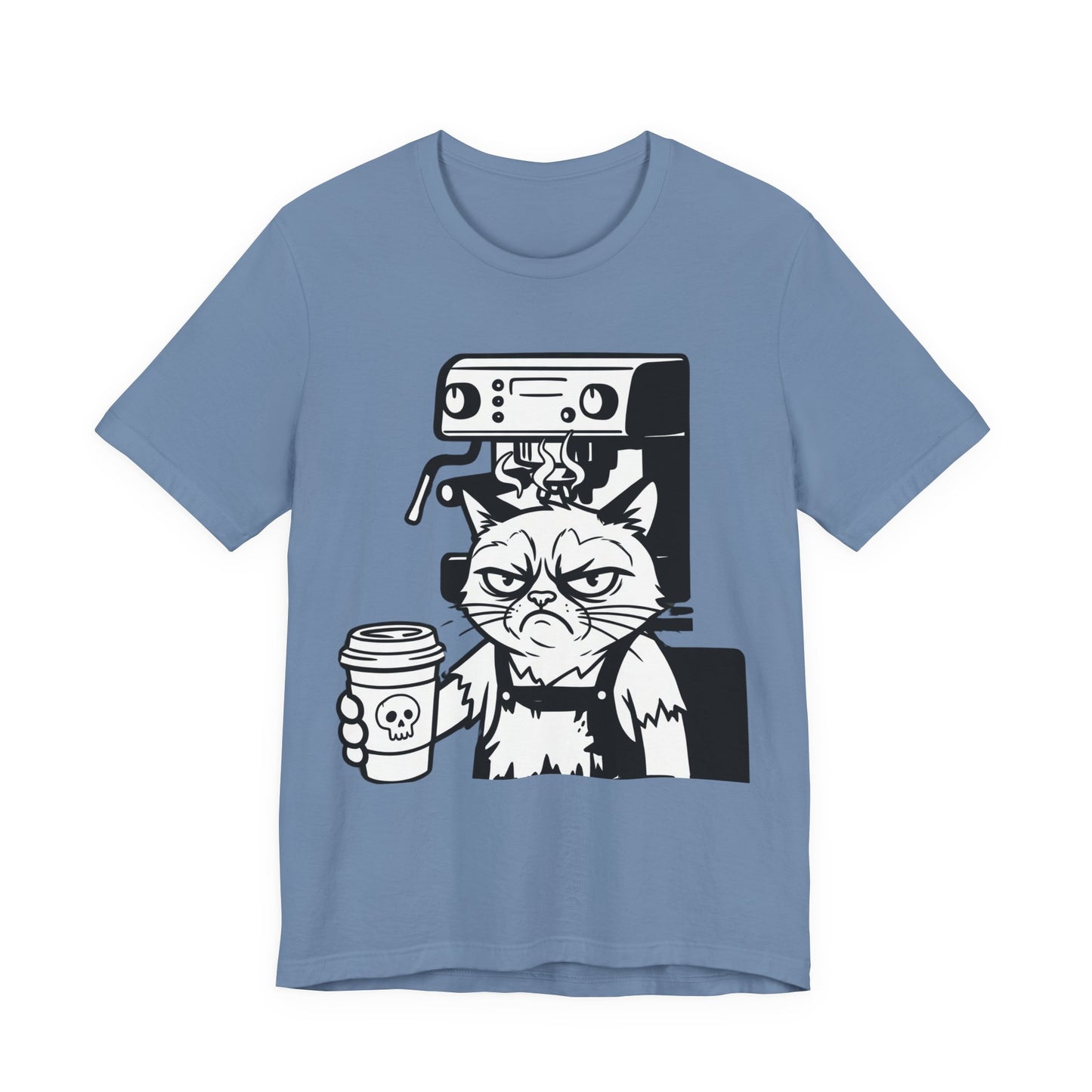 VOID - Annoyed Cat Coffee Tee — Funny Sarcastic Cat Barista Shirt with Coffee & Espresso Machine
