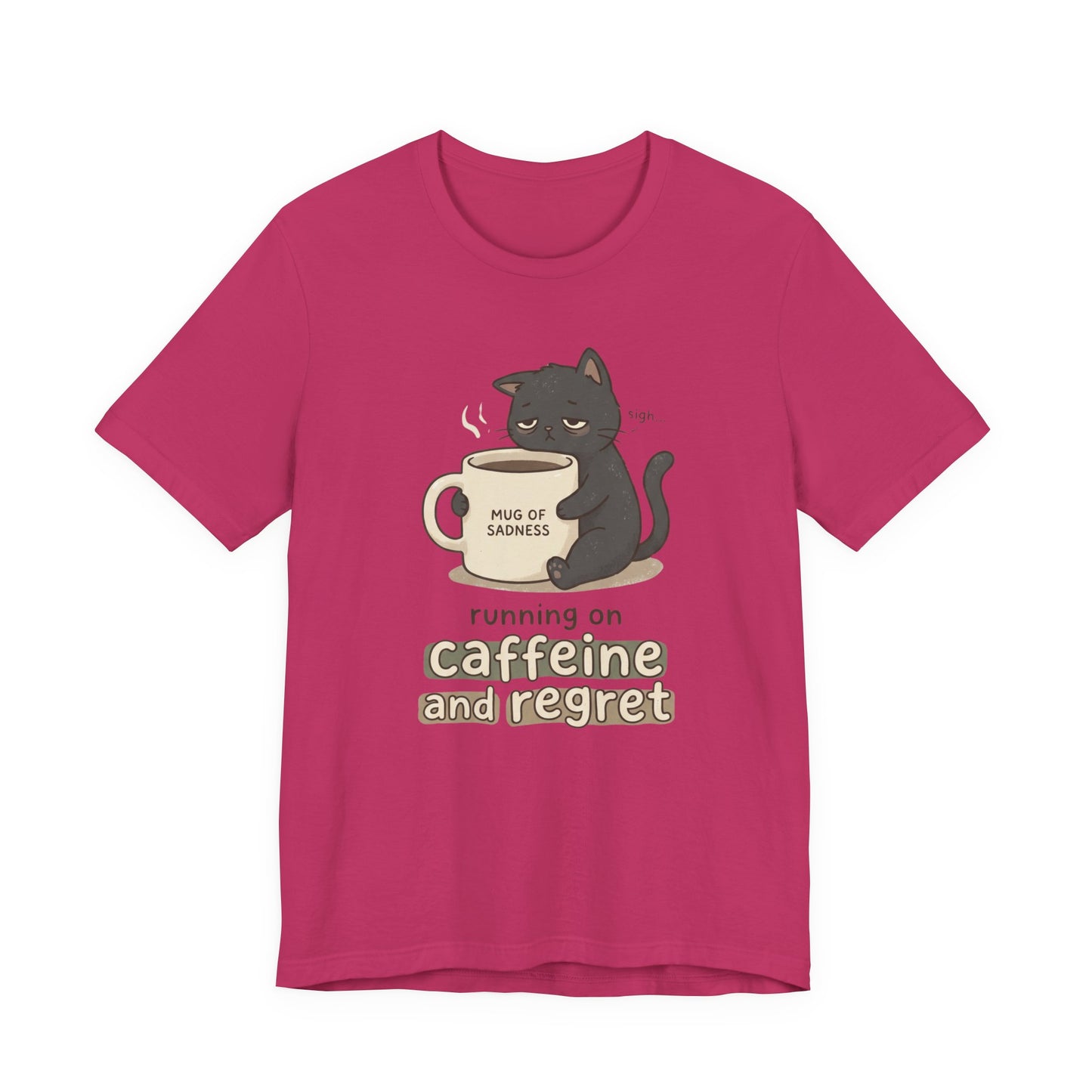VOID - Caffeinated Cat Tee — "Running on Caffeine and Regret" Cute Coffee Cat Graphic T-Shirt