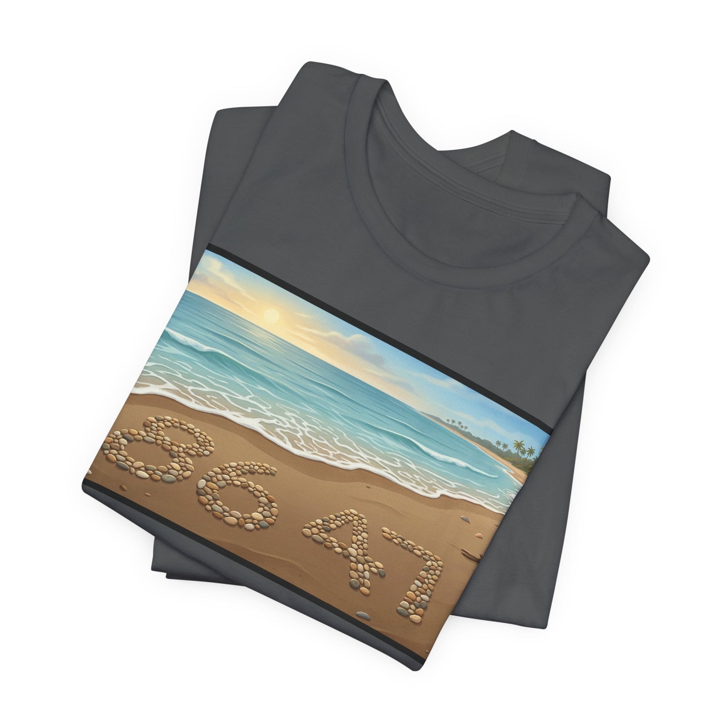A Nice Day At The Beach - Horizontal V2 - Beach Sunset T-Shirt with '86 47' Sand Art – Coastal Vacation Tee
