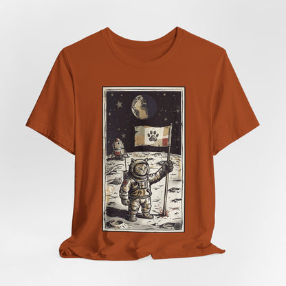 SpaceCat - Conquers The Moon! - Astronaut Cat Moon T-Shirt — Vintage Styled Space Kitty Flag Tee