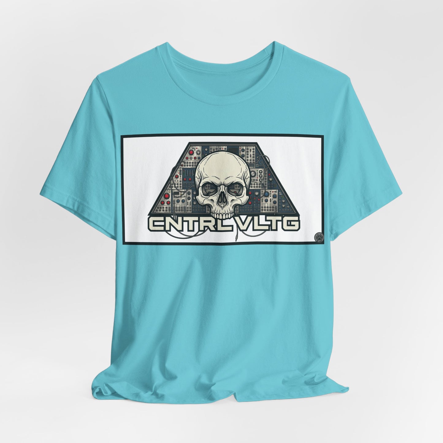 CV Control Voltage = TriBase White - Modular Synth Skull Analog Circuit Tee — “CNTRL VLTG” Retro Tech Graphic T-Shirt