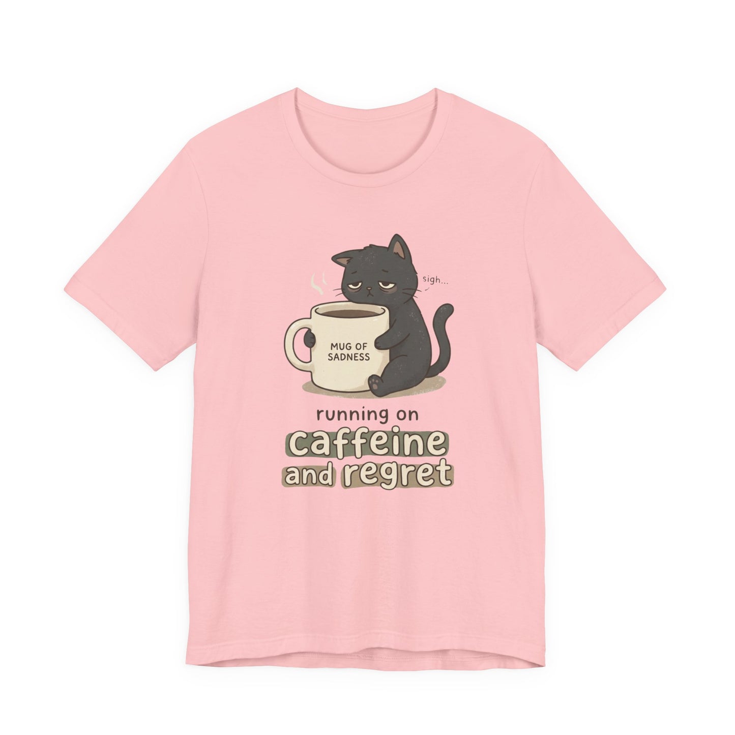 VOID - Caffeinated Cat Tee — "Running on Caffeine and Regret" Cute Coffee Cat Graphic T-Shirt