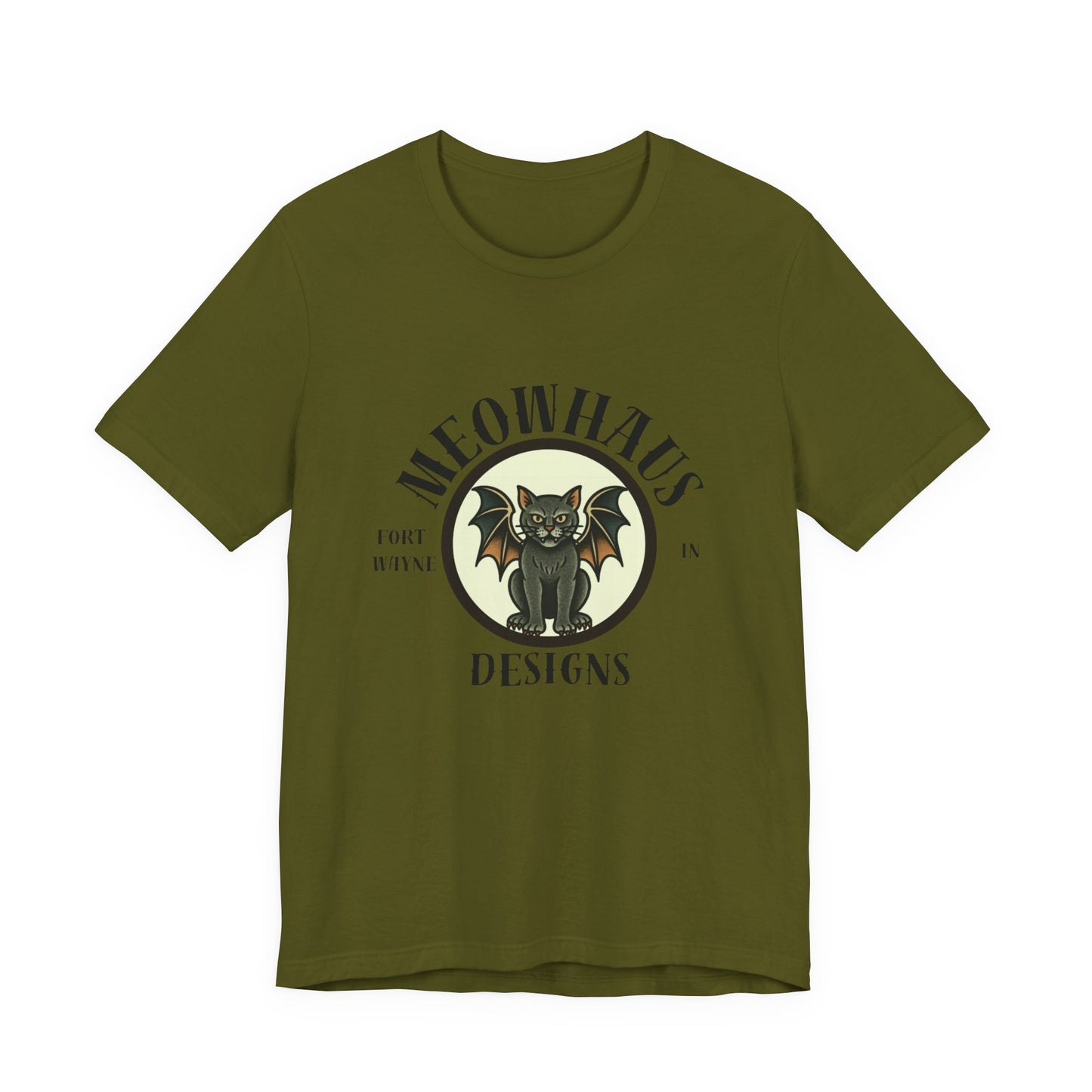 MHD - Emblem - Vintage Tattoo Cat Bat Logo Tee — “Meowhaus Designs” Graphic T-Shirt