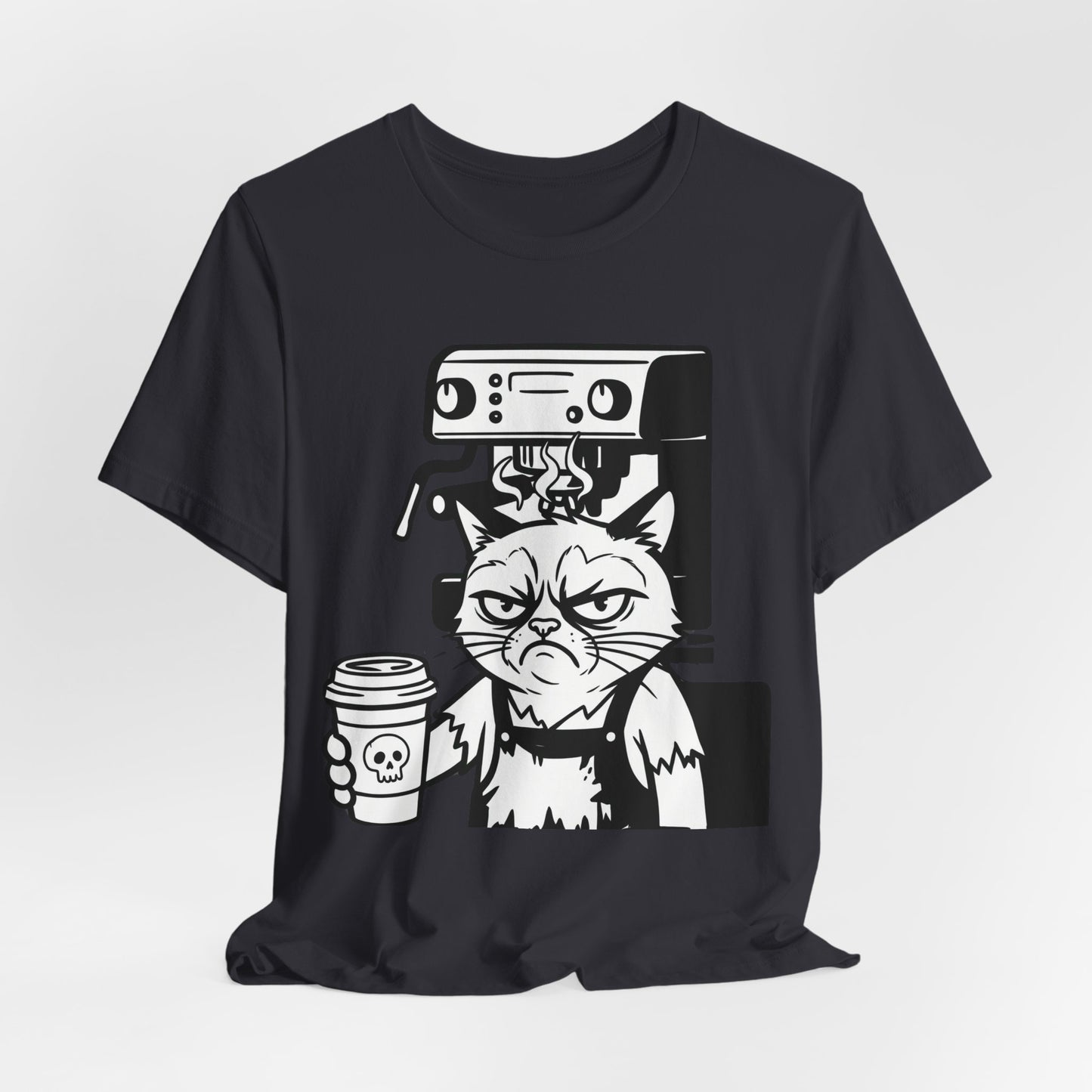 VOID - Annoyed Cat Coffee Tee — Funny Sarcastic Cat Barista Shirt with Coffee & Espresso Machine
