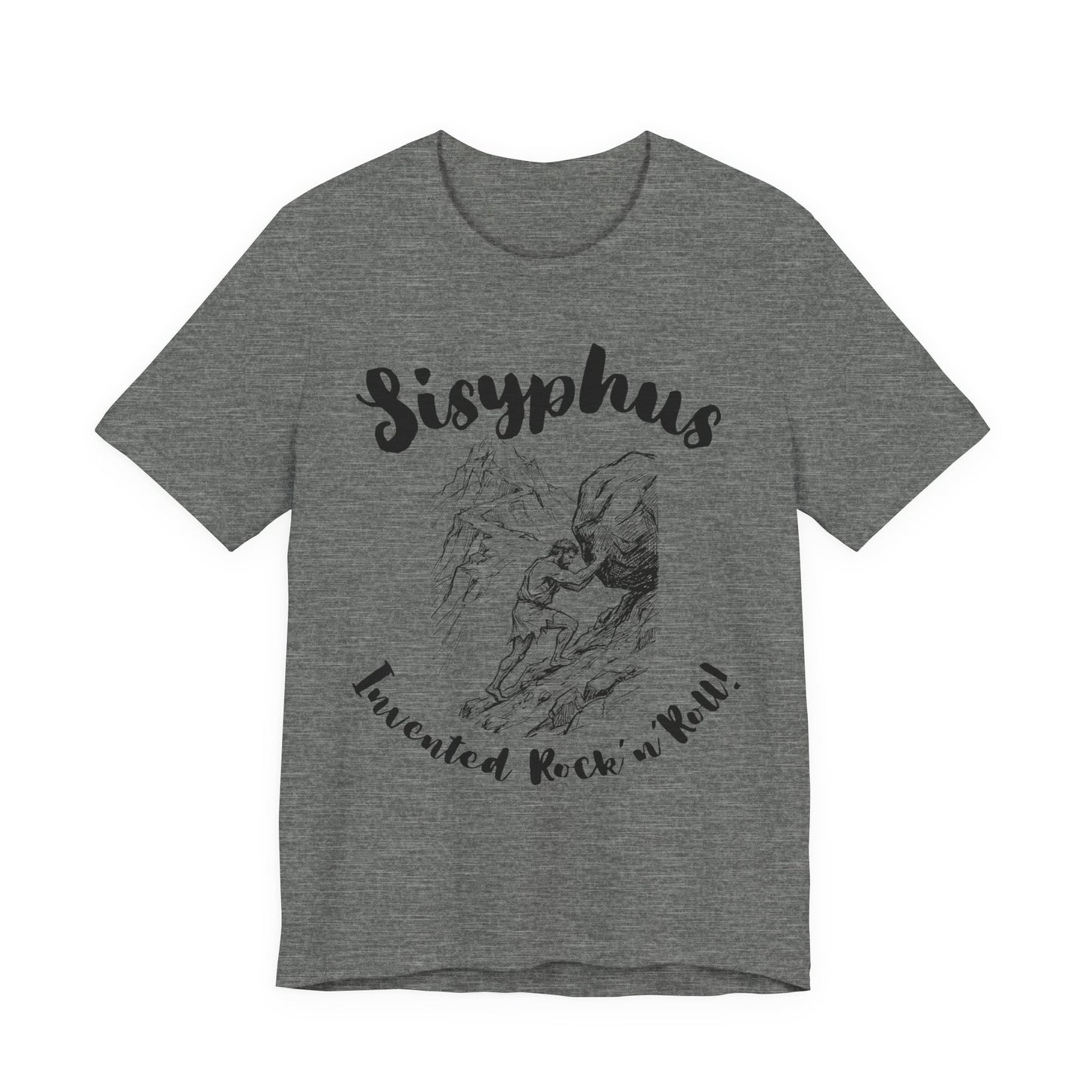 Greek Mythology Humor - Sisyphus T‑Shirt — 'Invented Rock 'n' Roll' Vintage Mythology Tee - Elvis Who?