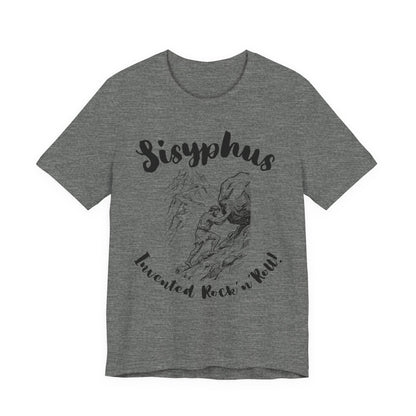 Greek Mythology Humor - Sisyphus T‑Shirt — 'Invented Rock 'n' Roll' Vintage Mythology Tee - Elvis Who?