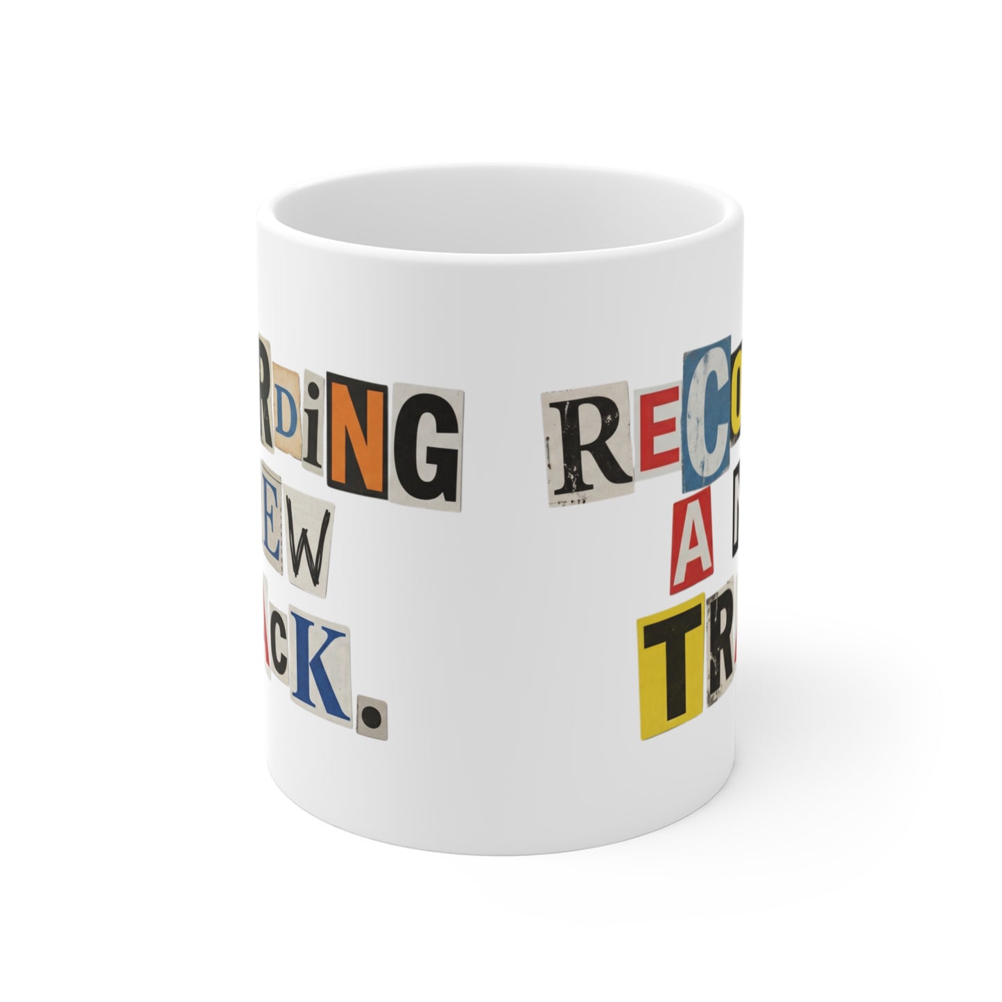 PBFMF - Recording a New Track Mug — Ransom-Style Lettering Coffee Cup for Mental Health Motivation