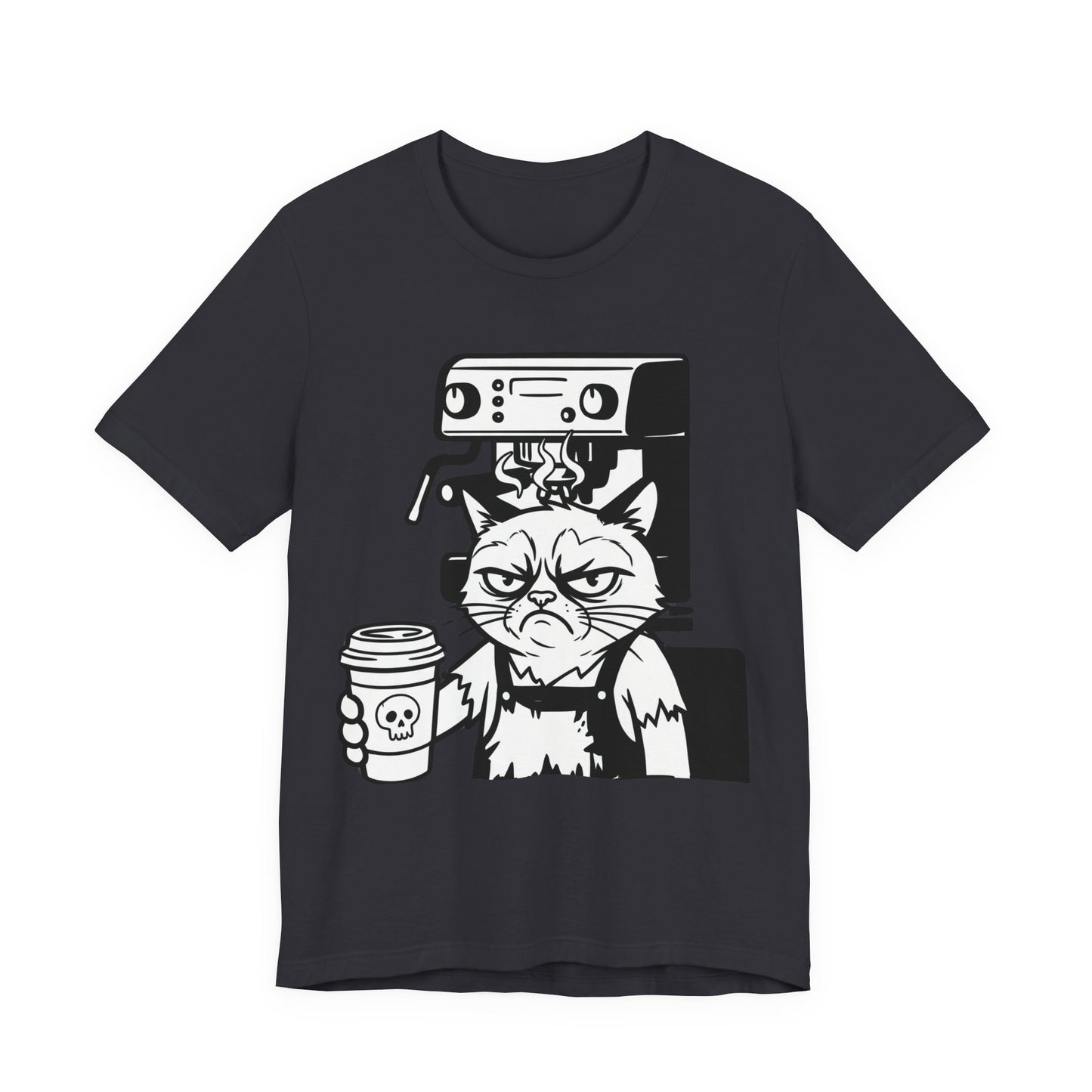 VOID - Annoyed Cat Coffee Tee — Funny Sarcastic Cat Barista Shirt with Coffee & Espresso Machine