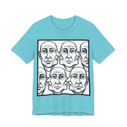 HotGossip - Version 2 - Monochrome Repeating Faces Tee – Abstract Expressionist Portrait T-Shirt