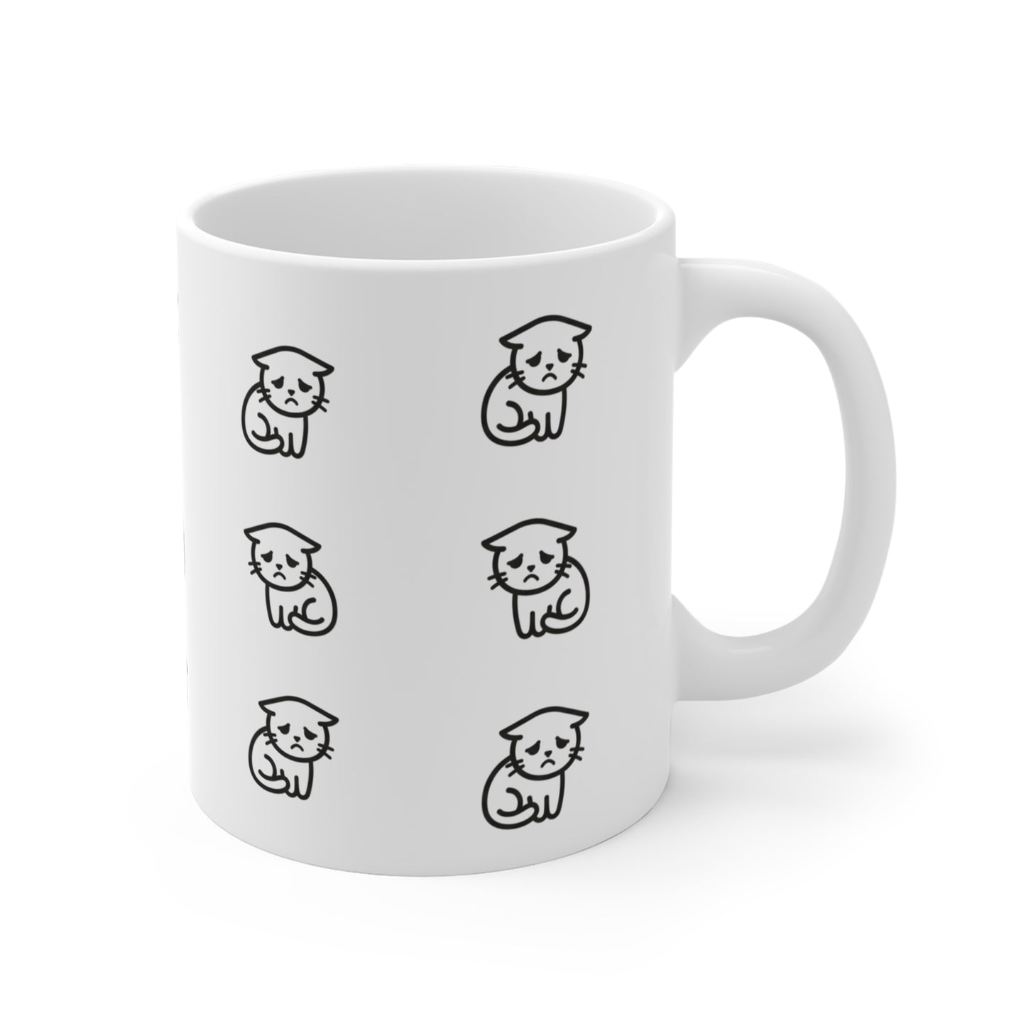VOID - Cute Sad Minimal Cat Pattern Mug — 11oz Ceramic Coffee Cup