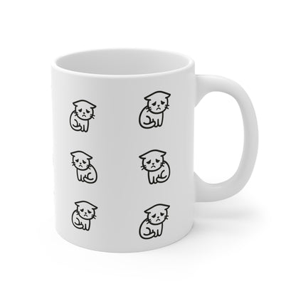VOID - Cute Sad Minimal Cat Pattern Mug — 11oz Ceramic Coffee Cup