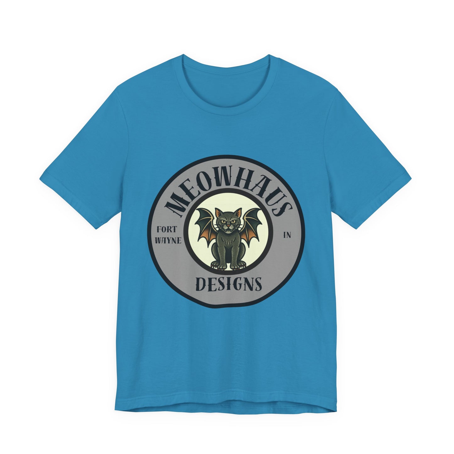 MHD Emblem - Grey Circle - Vintage Tattoo Meowhaus Designs Bat Cat Logo Tee
