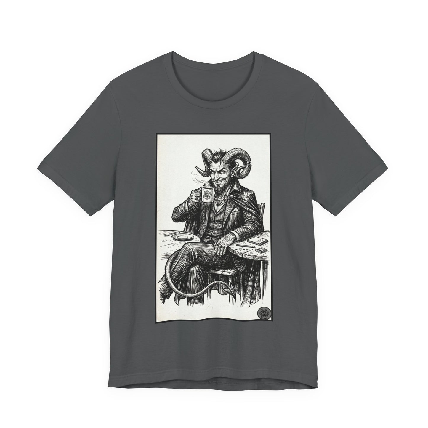 Devil's Brew - Coffee - Devil in a Suit Graphic Tee — Vintage Demon Illustration T-Shirt