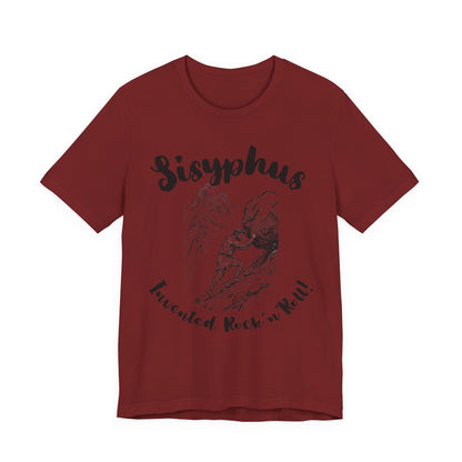 Greek Mythology Humor - Sisyphus T‑Shirt — 'Invented Rock 'n' Roll' Vintage Mythology Tee - Elvis Who?