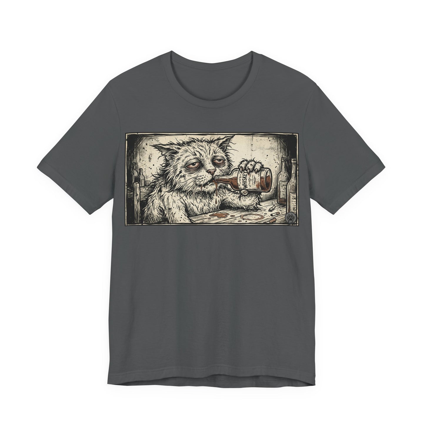 Scraps "Bad Day" - Cat Drinking Whiskey Graphic Tee — Vintage Drunk Depressed Cat T-Shirt