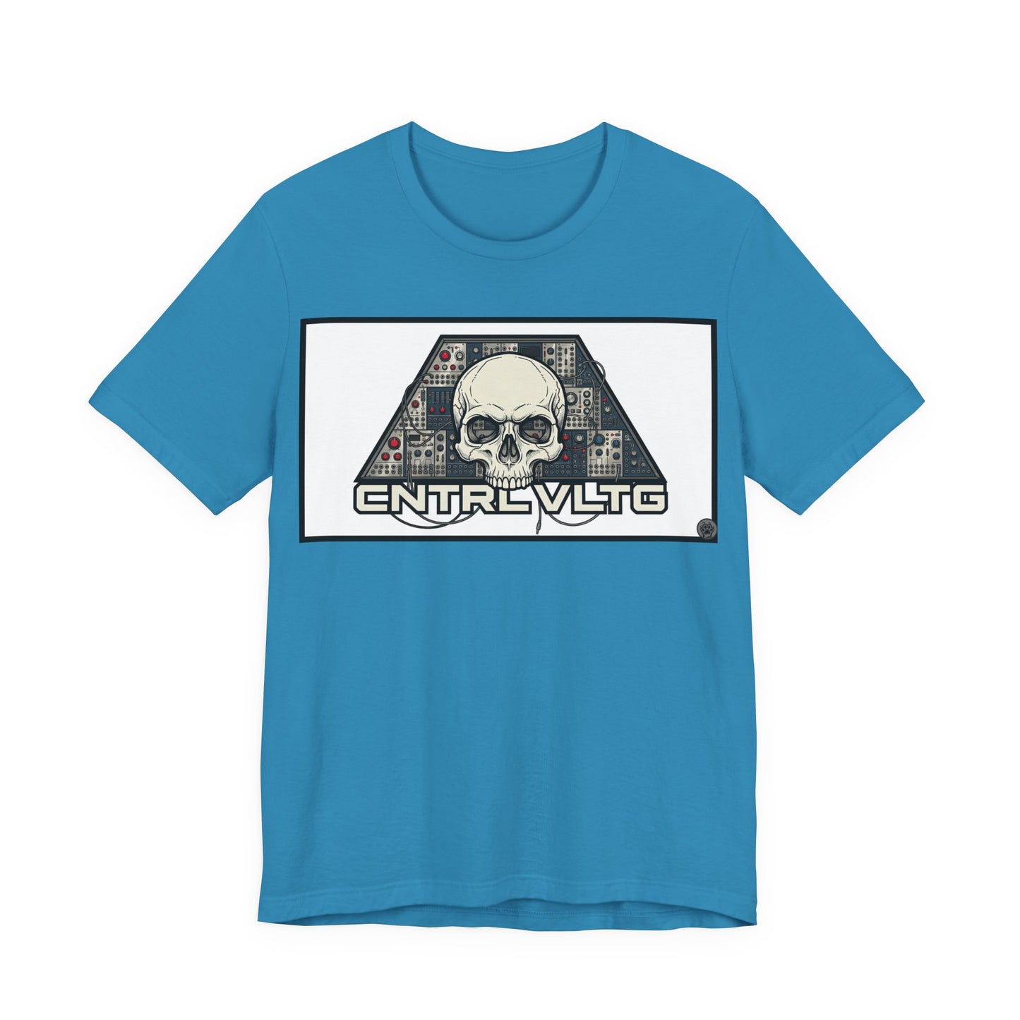 CV Control Voltage = TriBase White - Modular Synth Skull Analog Circuit Tee — “CNTRL VLTG” Retro Tech Graphic T-Shirt