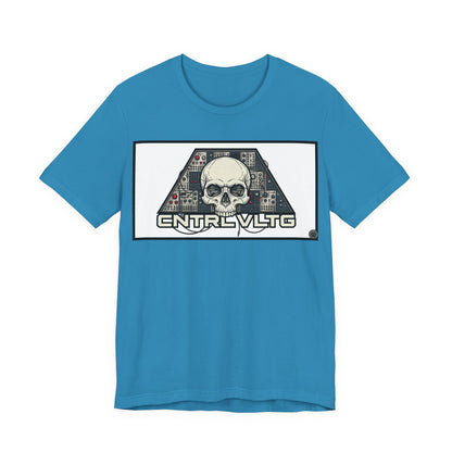 CV Control Voltage = TriBase White - Modular Synth Skull Analog Circuit Tee — “CNTRL VLTG” Retro Tech Graphic T-Shirt
