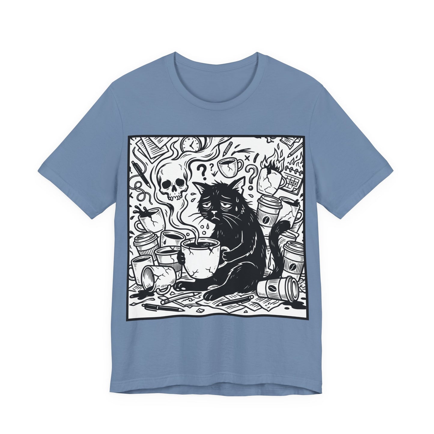 VOID - Overwhelmed (Crop) - Coffee Grunge Black Cat Art Tee