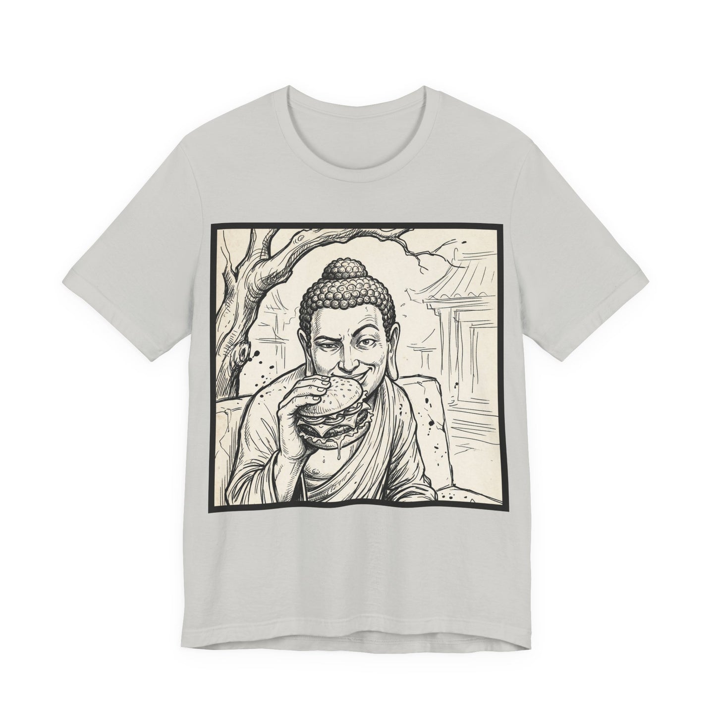 BadBuddha - Cheeseburger (Crop) - Buddha Eating A Delicious Juicy Cheeseburger Funny T‑Shirt Zen Humor
