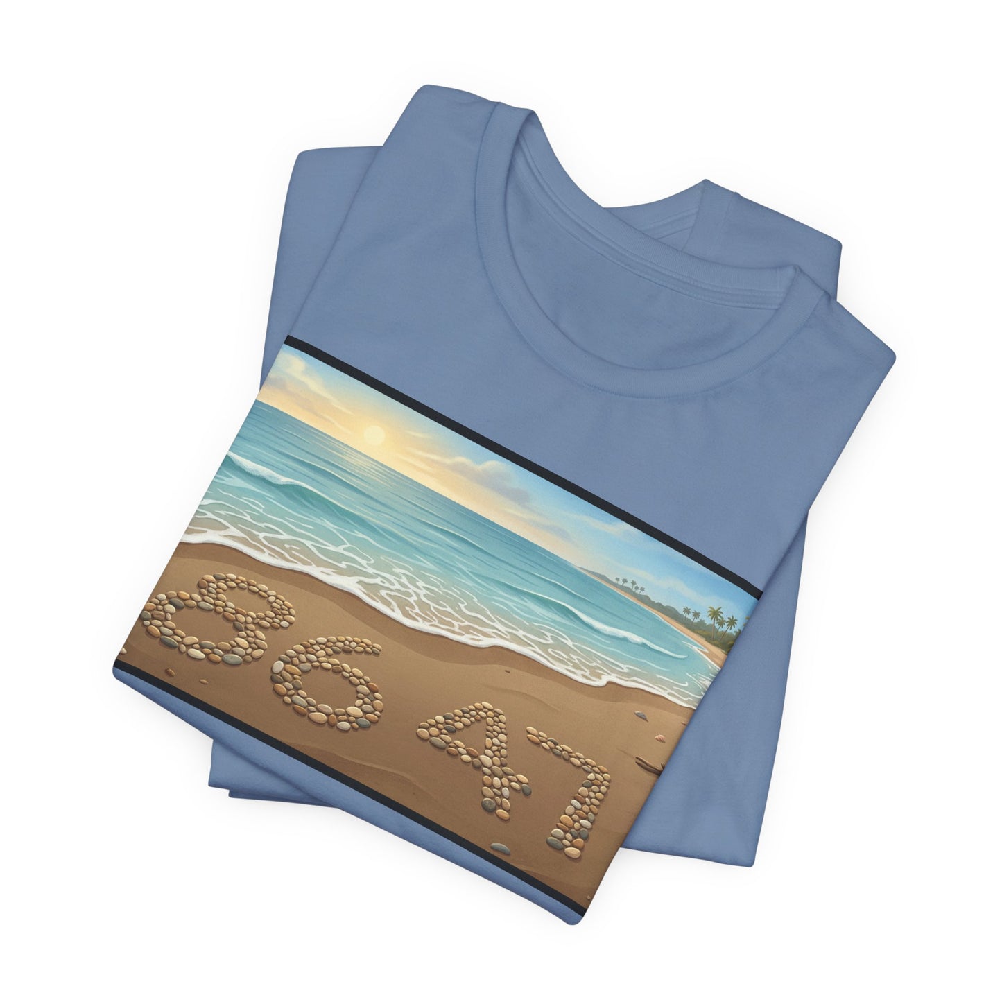 A Nice Day At The Beach - Horizontal V2 - Beach Sunset T-Shirt with '86 47' Sand Art – Coastal Vacation Tee