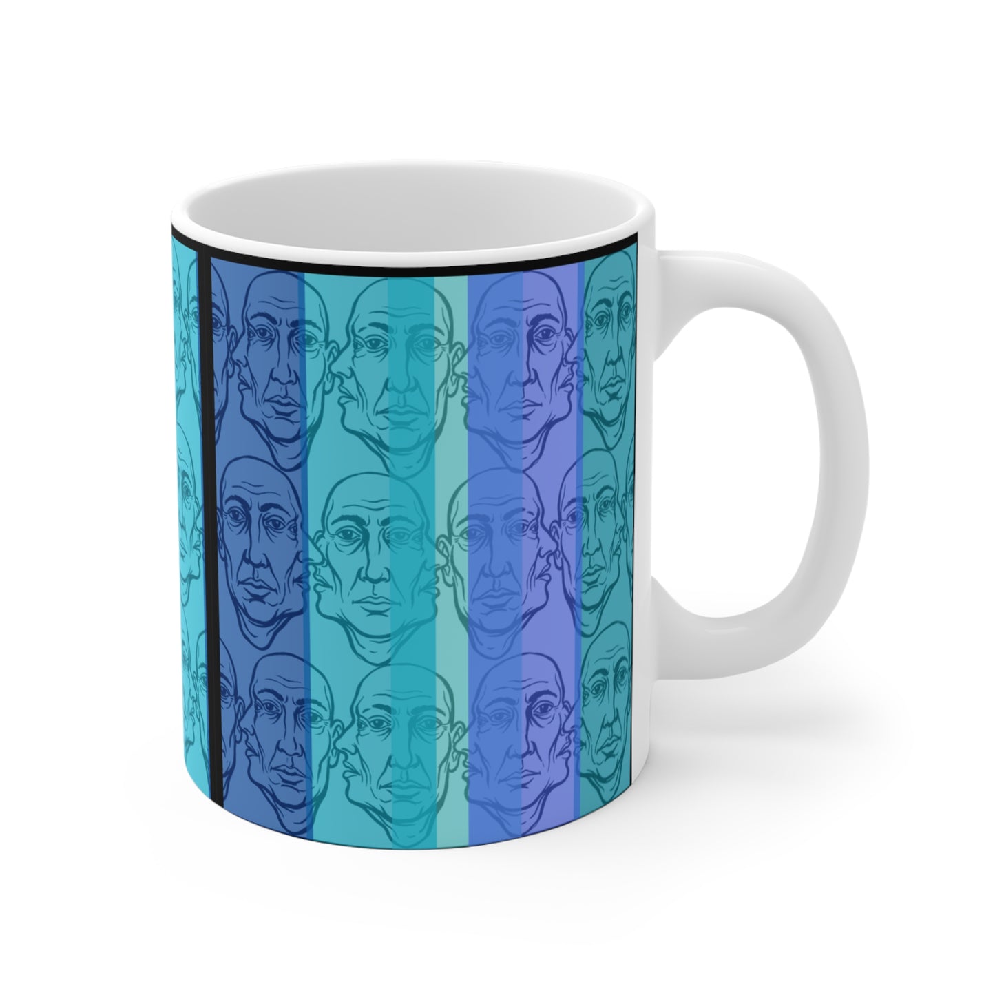 HotGossip - New Design in Blue - 11oz Mug Ambi Handle — Blue Gradient Modern Original Art Portrait Pattern 11oz Ceramic Coffee Mug
