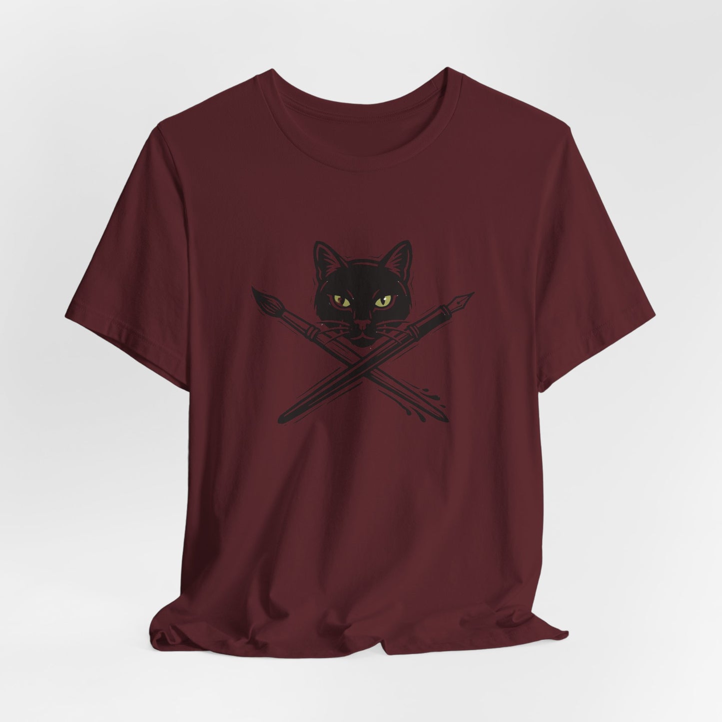 Creative Cat Version 2 - Artist Cat T-Shirt — Black Cat with Crossed Paintbrushes Graphic Tee