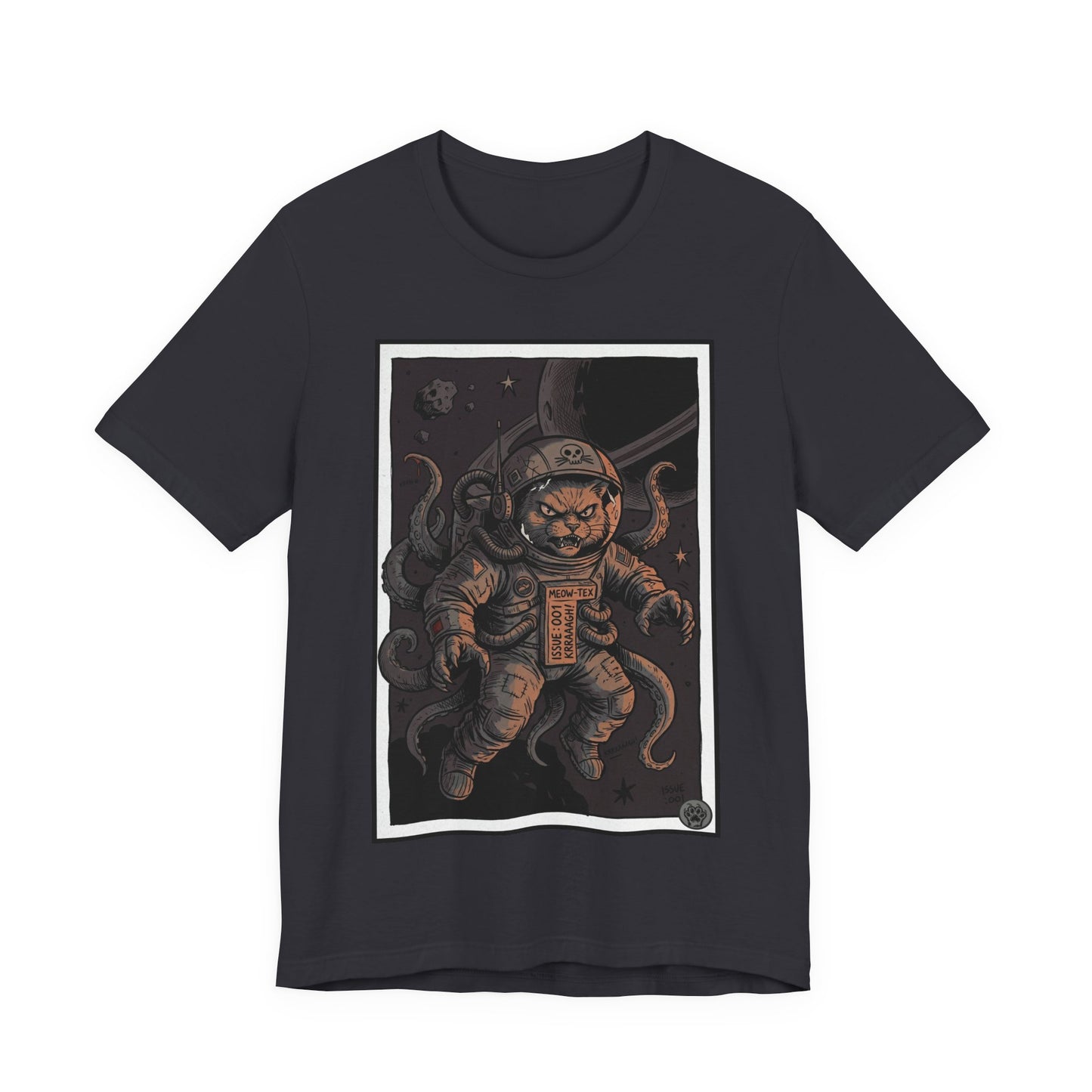 AlienCat Astronaut In Space! - Dark - Cat Graphic Tee – Space Cat with Tentacles Illustration