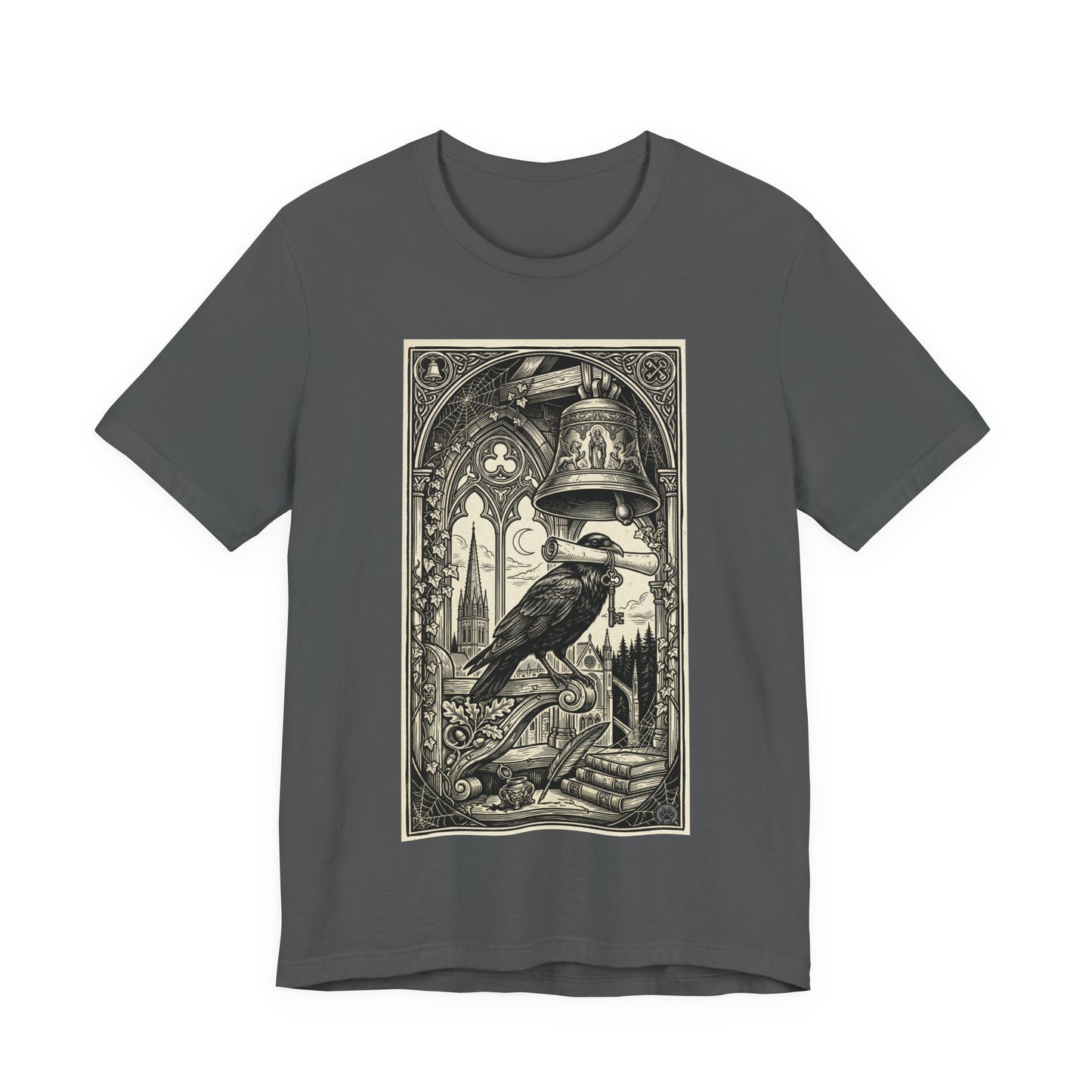 DarkArts Collection - Raven 1 - Raven & Bell Gothic Art T-Shirt – Vintage Raven Illustration Tee