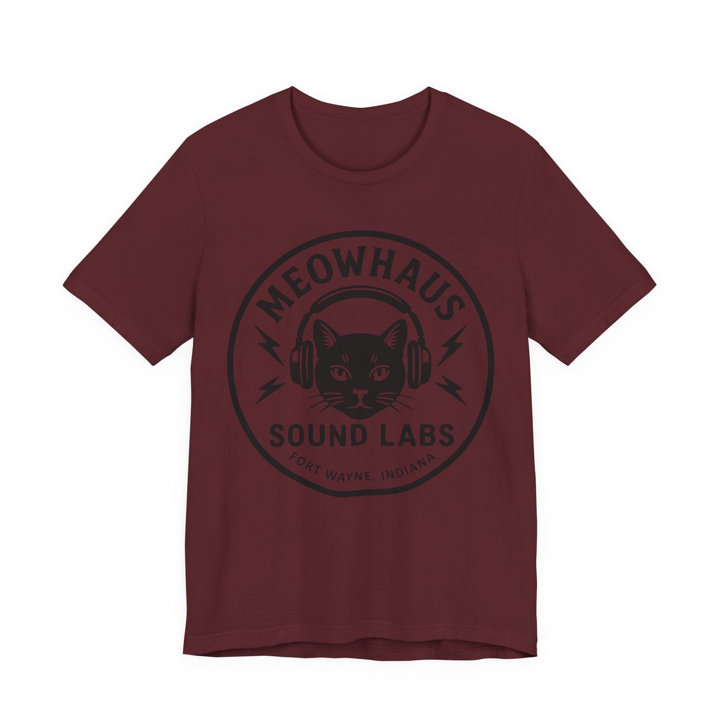 Meowhaus Sound Labs Cat Logo Tee - Large Clear Logo - Fort Wayne Indiana Audio Sound Music Recording Production Studio
