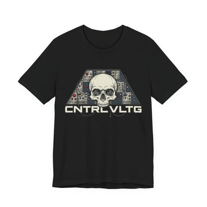 CV Control Voltage - TriBase White - Skull Modular Analog Synth Console Tee — “CNTRL VLTG” Retro Electronic Music T-Shirt