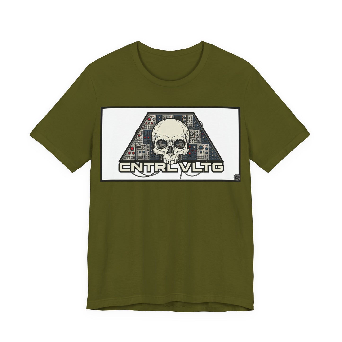 CV Control Voltage = TriBase White - Modular Synth Skull Analog Circuit Tee — “CNTRL VLTG” Retro Tech Graphic T-Shirt