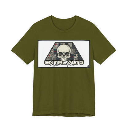 CV Control Voltage = TriBase White - Modular Synth Skull Analog Circuit Tee — “CNTRL VLTG” Retro Tech Graphic T-Shirt