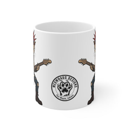 PunkCat - 11oz Mug Ambi Handle — Punk Rock Cat Playing Guitar 11oz Ceramic Coffee Mug