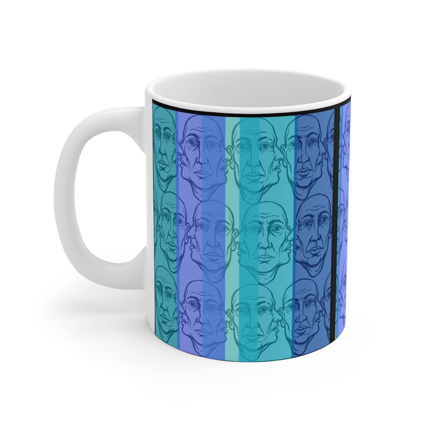 HotGossip - New Design in Blue - 11oz Mug Ambi Handle — Blue Gradient Modern Original Art Portrait Pattern 11oz Ceramic Coffee Mug