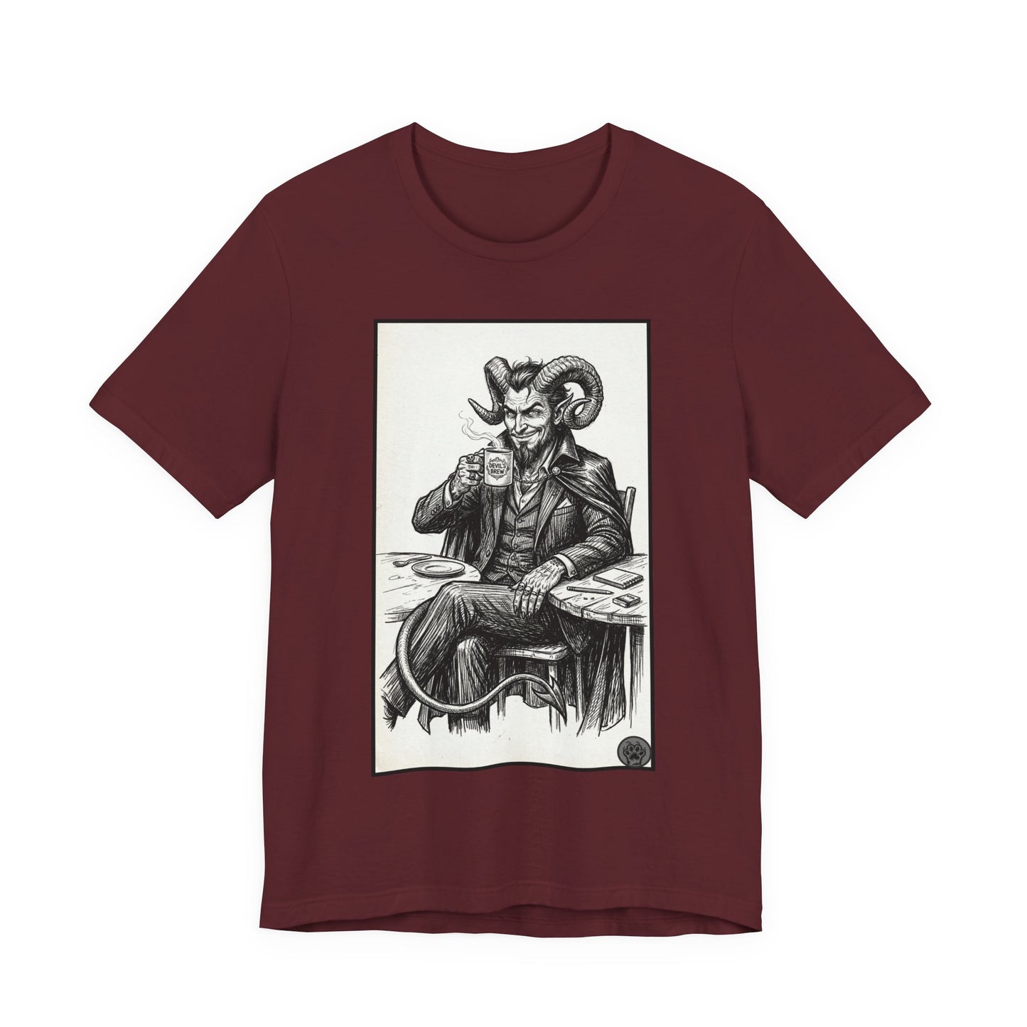 Devil's Brew - Coffee - Devil in a Suit Graphic Tee — Vintage Demon Illustration T-Shirt