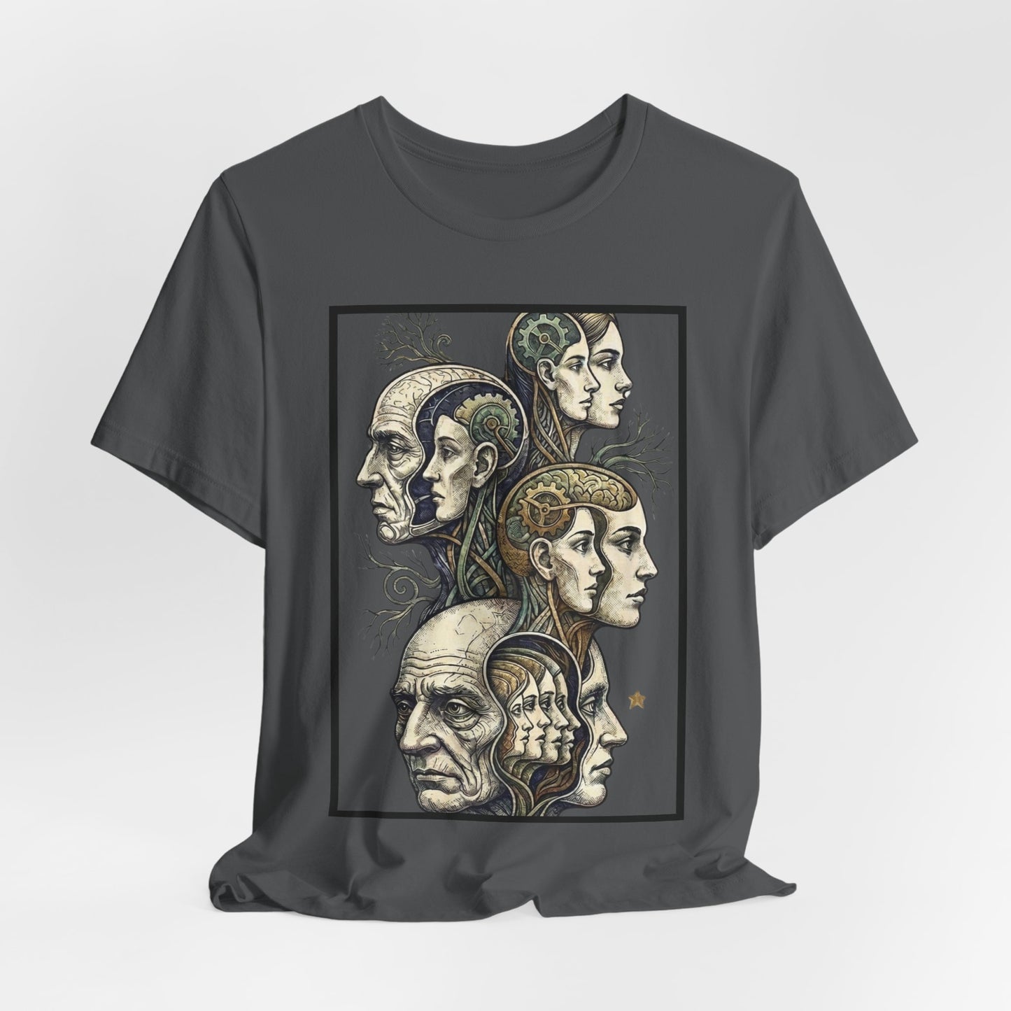 Family of Thought - Crop - Evolution of Minds T-Shirt — Surreal Human Faces Art Tee