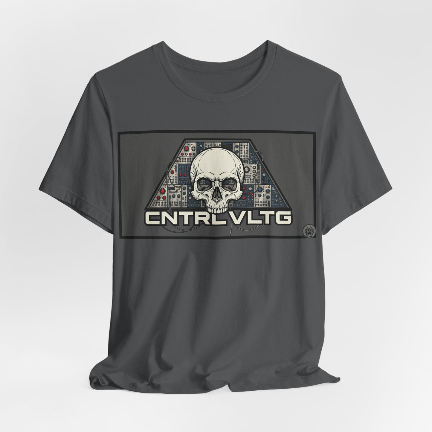 CV Control Voltage - TriBase Grey - Skull Modular Synth Analog Circuit 'CNTRL VLTG' Graphic Tee - Retro Tech Skull T-Shirt