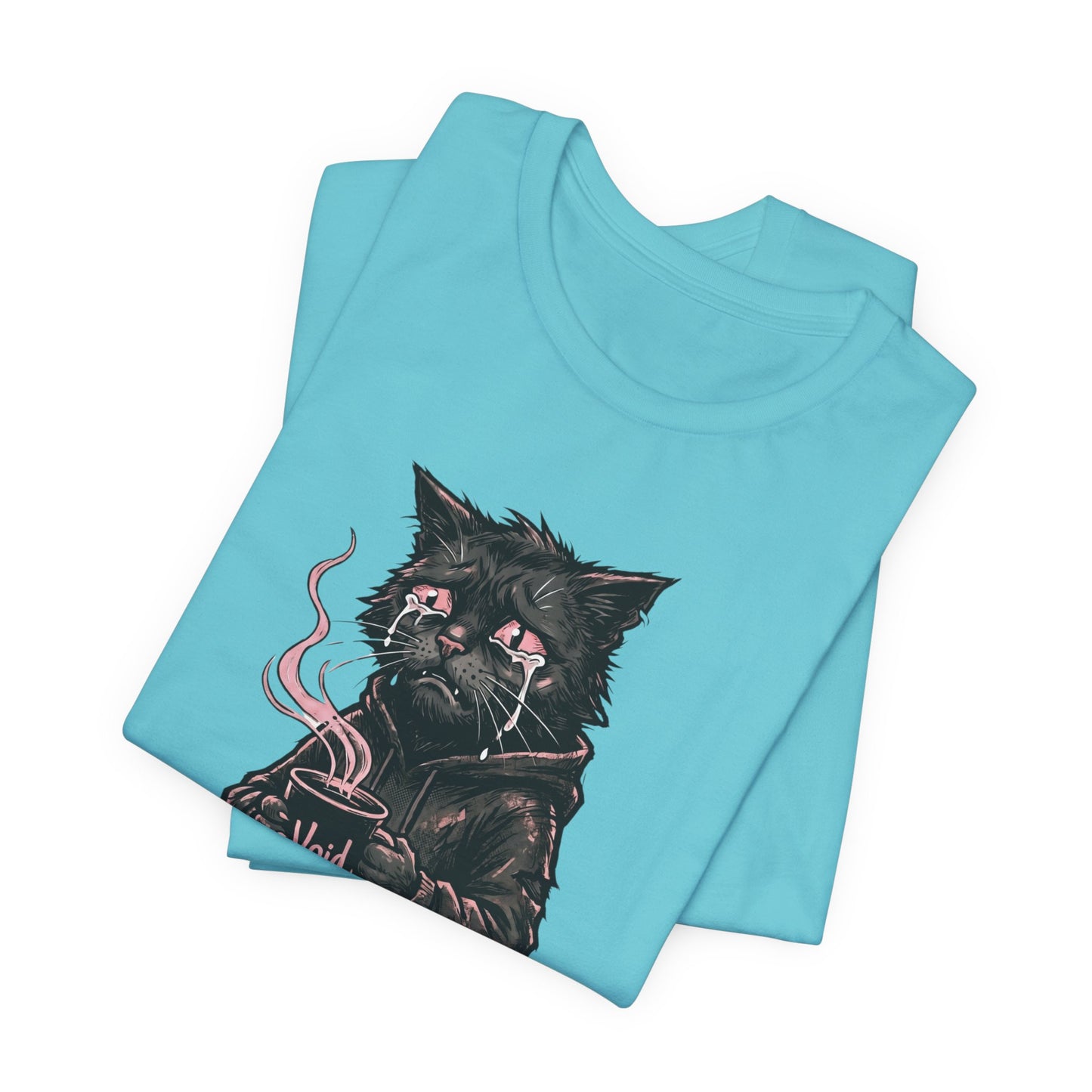 VOID - The Dark Void Cat T‑Shirt — Gothic Coffee Black Cat Illustration Tee