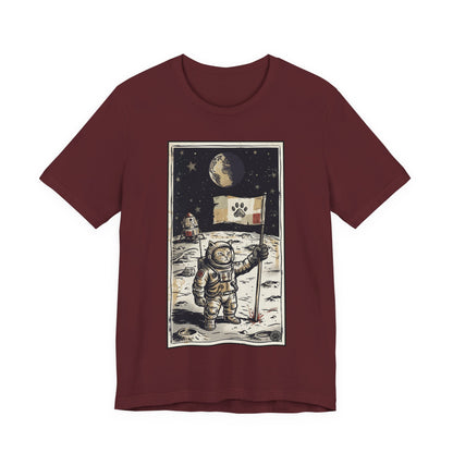 SpaceCat - Conquers The Moon! - Astronaut Cat Moon T-Shirt — Vintage Styled Space Kitty Flag Tee