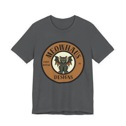 Meowhaus Designs Cat Circle Logo T-Shirt - Vintage Tattoo Cat-Bat Design