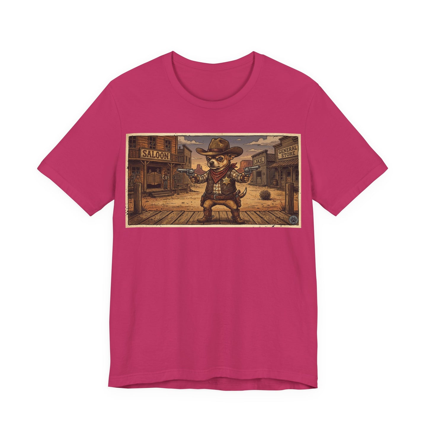 SheriffPaco - Horizontal - Western Cowboy Sheriff Chihuahua T-Shirt — Vintage Saloon Puppy Dog Graphic Tee