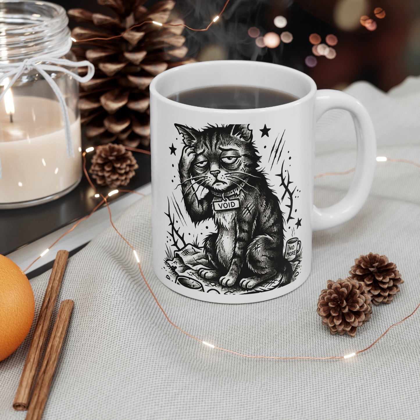 VOID - Cat with Coffee 11oz Mug — Grunge Sad Cat Coffee Cup