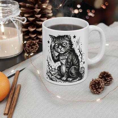 VOID - Cat with Coffee 11oz Mug — Grunge Sad Cat Coffee Cup