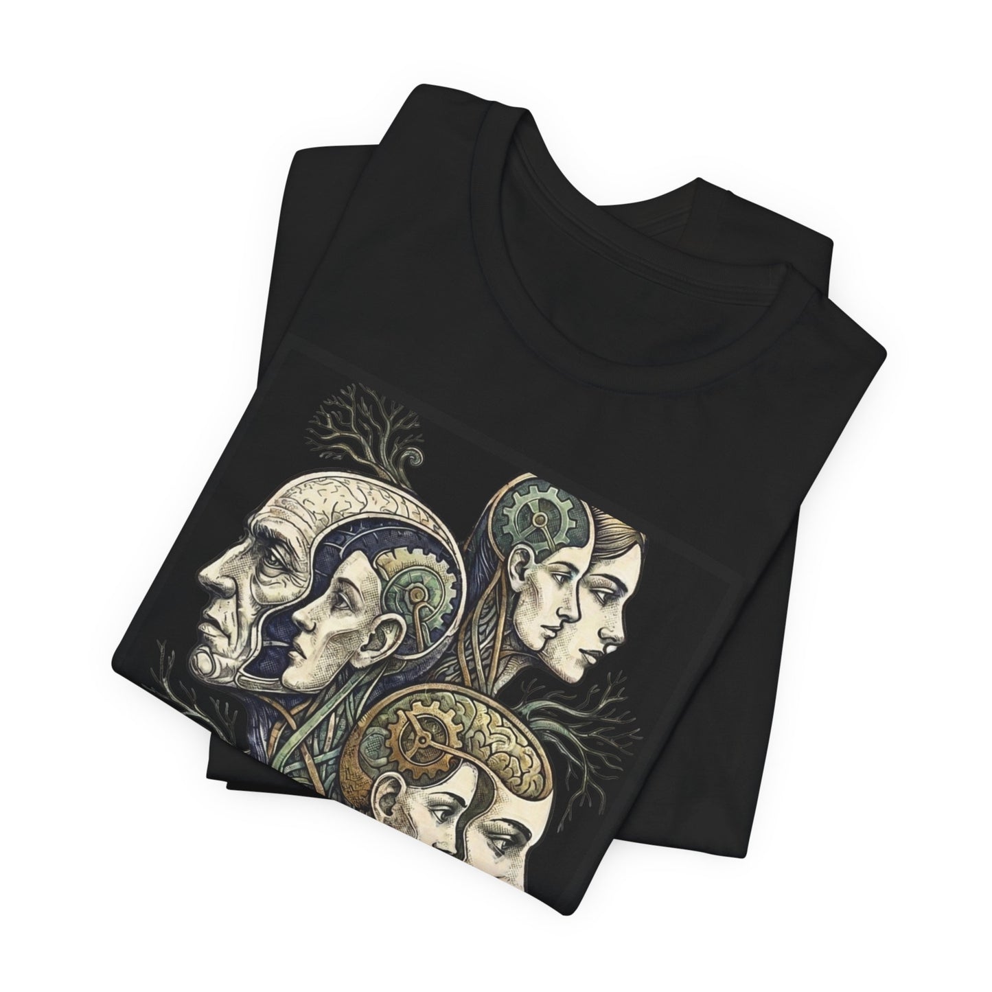 Family of Thought - Crop - Evolution of Minds T-Shirt — Surreal Human Faces Art Tee